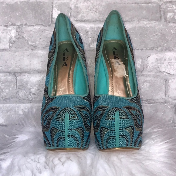 Teal Crystal gem platform heels - Picture 3 of 8